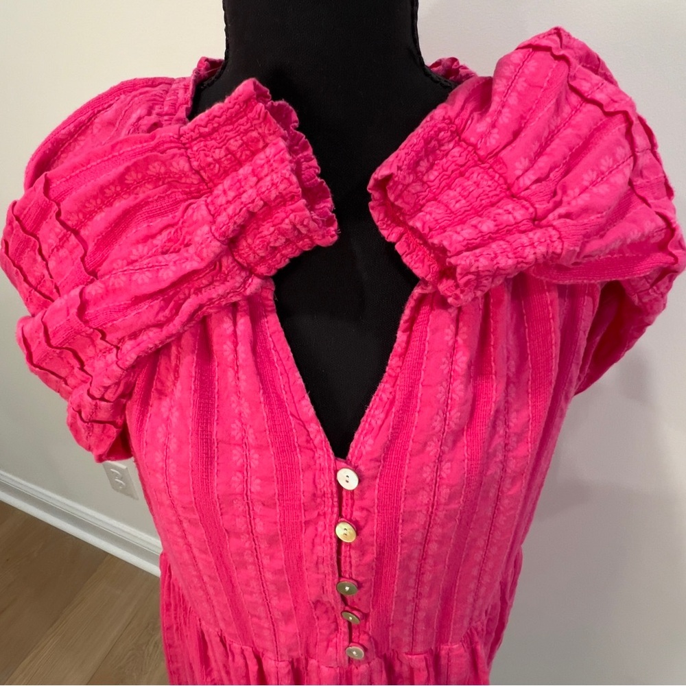 J. Jill Womens Hot Pink Button-Front Tiered Peasant Dress Size Medium - Picture 13 of 14